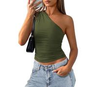 PRETTYGARDEN Womens Sleeveless One Shoulder Tank Top Ruched Slim Fit Shirts Basic Crop Y2k Tops 2026 Spring Fashion Clothing