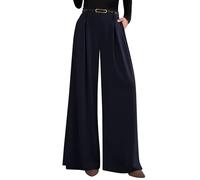 PRETTYGARDEN Womens Spring Wide Leg Trousers 2026 High Elastic Waist Loose Pleated Long Flowy Palazzo Work Pants with Pockets, Navy, XL