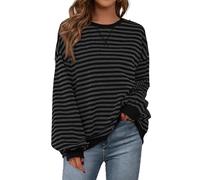 PRETTYGARDEN Womens Striped Oversized Sweatshirt Color Block Crew Neck Long Sleeve Casual Loose Pullover Top Y2K Clothes, Black Dark Grey, XL