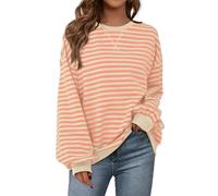 PRETTYGARDEN Womens Striped Oversized Sweatshirt Color Block Crew Neck Long Sleeve Casual Loose Pullover Top Y2K Clothes, Apricot Orange, Large