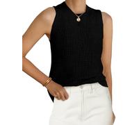 PRETTYGARDEN Womens Summer Crochet Tank Tops Knit Sweater, Black, M