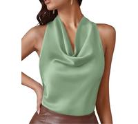 PRETTYGARDEN Women's Tie Halter Going Out Tops Summer 2026 Cowl Neck Vest Backless Sleeveless Tank Top Party Date Outfits, Light Green, M