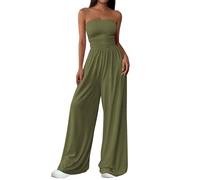 PRETTYGARDEN Womens Trendy Strapless Rompers 2025 Ruched Tube Top Wide Leg One Piece Jumpsuits Beach Vacation Summer Outfits, Army Green, S