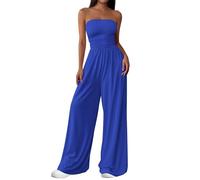 PRETTYGARDEN Womens Trendy Strapless Rompers 2025 Ruched Tube Top Wide Leg One Piece Jumpsuits Beach Vacation Summer Outfits, Royal Blue, XL
