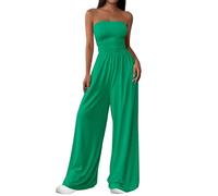 PRETTYGARDEN Womens Trendy Strapless Rompers 2026 Ruched Tube Top Wide Leg One Piece Jumpsuits Beach Vacation Summer Outfits, Green, Small