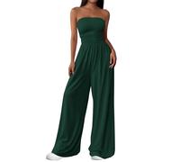 PRETTYGARDEN Womens Trendy Strapless Rompers 2026 Ruched Tube Top Wide Leg One Piece Jumpsuits Beach Vacation Summer Outfits, Dark Green, Large