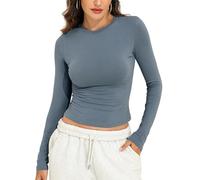 PrettyGuide Women's Cotton Jersey Long Sleeve Shirts Slim Fit Crewneck Crop Tops Basic Fall Going Out Y2K Tops, Kyanite, 6-8