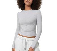 PrettyGuide Women's Cotton Jersey Long Sleeve Shirts Tight Fit Crewneck Crop Tops Basic Fall Going Out Y2K Tops, Light Heather Grey, 18-20