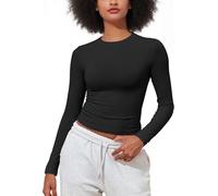 PrettyGuide Women's Cotton Jersey Long Sleeve Shirts Tight Fit Crewneck Crop Tops Basic Fall Going Out Y2K Tops, Black, 6-8