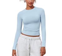 PrettyGuide Women's Cotton Jersey Long Sleeve Shirts Tight Fit Crewneck Crop Tops Basic Fall Going Out Y2K Tops, Opal, 10-12