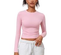 PrettyGuide Women's Cotton Jersey Long Sleeve Shirts Tight Fit Crewneck Crop Tops Basic Fall Going Out Y2K Tops, Halite, 18-20