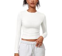 PrettyGuide Women's Cotton Jersey Long Sleeve Shirts Tight Fit Crewneck Crop Tops Basic Fall Going Out Y2K Tops, Off-white, 2-4