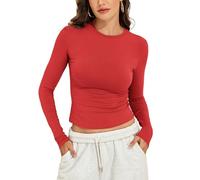 PrettyGuide Women's Cotton Jersey Long Sleeve Shirts Tight Fit Crewneck Crop Tops Basic Fall Going Out Y2K Tops, Cayenne Pepper, 10-12