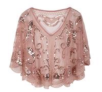 PrettyGuide Women's Evening Cape 1920s Vintage Cocktail Flapper Beaded Shawl Pink