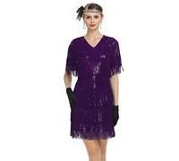 PrettyGuide Women's Flapper Dresses with Sleeves Tiered Long Fringed Sequin 1920s Great Gatsby Cocktail Dress Costume