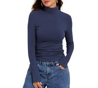PrettyGuide Women's Turtleneck Long Sleeve Shirts Cotton Jersey Slim Fit Thermal Underwear Tops Fall Fashion Basic T Shirt, Navy Blue, 18-20