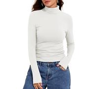 PrettyGuide Women's Turtleneck Long Sleeve Shirts Cotton Jersey Slim Fit Thermal Underwear Tops Fall Fashion Basic T Shirt, Off-white, 18-20