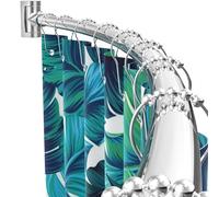 PrettyHome Adjustable Curved Shower Curtain Rail Rustproof Expandable Aluminum Metal Shower Rod 38-72 Inch Telescopic Design Exquisite Adjustable for Bathroom Chrome