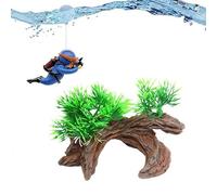 Prettyia Fish Tank Decorations Aquarium Ornaments Betta Silk Leaf Plants Artifical Driftwood cave Goldfish Bowl Accessories Diver Ornament 2pcs (Type-B)