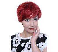 Prettyland C514 - Short Hair Wig Pixie Fringed Cut Layered Straight Hair for Women Men - Red