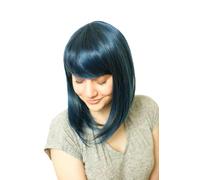 Prettyland matt Natural static-free Straight Wig Mid-Length for Daily Life with Bangs - Dark Blue (black Blue Mixed) C180