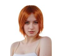 Prettyland Orange Red Mid-length Hair Wig Layered Fringed Cut with Long Bangs for Women Men C622