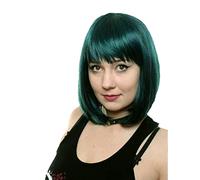 Prettyland Peacock Green Black Blue Turquoise Mid -length BOB Cut Short Hair Wig Straight Bangs Natural Matt C1498