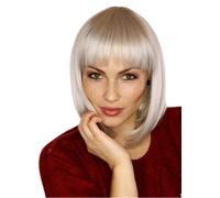Prettyland Silver Grey Mid -length BOB Cut Short Hair Wig Straight Bangs Natural Matt for Daily Use C566