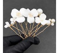 PRETTYLIFE White Flower Hair Pins for Wedding 7PCS Elegant Bridal Ceramic Flower Pearl Hair Pieces Accessories for Women