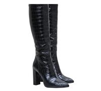 PrettyLittleThing Black Matte Croc Heeled Ankle Boots - Faux Croc PU Pointed Toe Women’s Fashion Booties for Nights Out, Parties & Everyday Glam