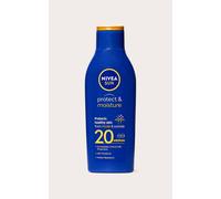 NIVEA SUN Protect & Moisture Sun Lotion SPF 20 (200 ml), Suncream with Vitamin C and Hyaluron, Provides 48 Hour Moisture and Immediate UVA/UVB Protection, Fast-Absorbing, No White Cast Formula