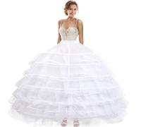 PrettyQueen Women Crinoline Petticoat White Ball Gown Underskirt 6 Hoop Petticoat for Quinceanera Wedding Bridal Dress, White, One Size