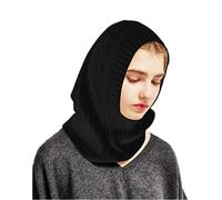 Prettystern 100% Cashmere Hood-Scarf Loop Scarf Hat Loop Tube-Scarf hand embroidered Cable pattern black