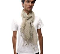 Prettystern 200/65cm XL Plain Long Mottled Summer Fringed Linen Scarf Men's Scarf - T115 Green