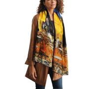 Prettystern Ladies green 63" lang Art painting Silk head-scarf - van Gogh - Cafe Terrace at Night P834