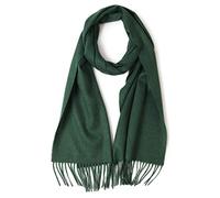 Prettystern long and soft wool scarf with fringes for autumn winter men and women - dark green