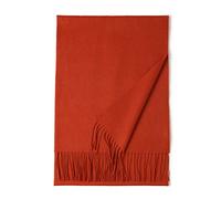 Prettystern long and soft wool scarf with fringes for autumn winter men and women red-orange