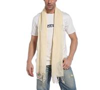 Prettystern long Plain Colour Summer Casual Fringed Linen Men's Scarf Shawl - Ivory Cream T22