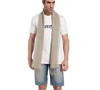 Prettystern long Plain Colour Summer Casual Fringed Linen Men's Scarf Shawl - natural T24