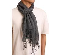 Prettystern long Plain uni-Colour Summer Casual leisure Fringed Linen Men's Scarf - T36 grey