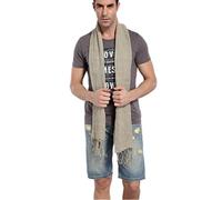Prettystern long Plain uni-Colour Summer Casual leisure Fringed Linen Men's Scarf - T37 green light beige