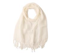 Prettystern uni coloured plain loosely woven fringes 100% linen spring summer shawl - T10 white