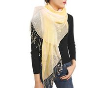 Prettystern Unisex Lightweight Scarf in Linen for Men and Women Spring Summer Solid Colour with Fringes, t88 yellow / white, 200/55 cm