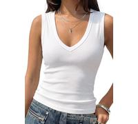 Prettywear Deep V Neck Tank Tops for Women Ribbed Sleeveless Summer Top | Wide Strap, Fitted, Cotton Blend, 2026 Summer Fashion Clothes, Sexy Casual Cute Going Out Tops, Fall Basic Layering Top