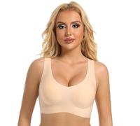 PRETTYWELL Sleep Bras, Thin Soft Comfy Daily Bras, Seamless Leisure Bras for Women, A to D Cup, with Removable Pads, Nude-v3, M