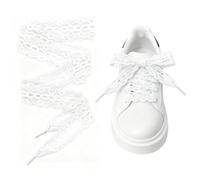 Pretwad 2 Pairs Fancy Lace Shoelaces - 3CM Wide White Shoe Laces for Sneaker, White Hollow Lace Shoe Fancy Flat Shoelace, 120cm Long Shoes Strings Fat Shoestring for Adult Women Girls