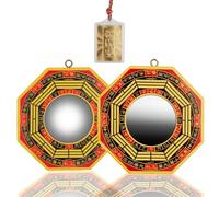 Pretwad 3 PCS Traditional Chinese Bagua Mirror Set - 4 Inch Concave & Convex Feng Shui Mirrors, Authentic Wood Chinese Feng Shui Mirrors Divination Spirit Mirror for Home Business Lucky Protection