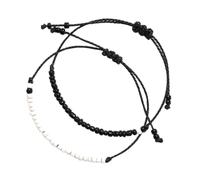 PRETYZOOM 1 Pair Adjustable Woven String Bracelets with Black and White Beads, Wax Thread Friendship Hand Chains, for Valentine