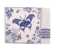 PRETYZOOM 100pcs Banquet Paper Napkins with Blue and White Chinoiserie Floral Pattern, Highly Absorbent Disposable Wood Pulp Napkins for Dining Table and Celebration, Elegant Butterfly