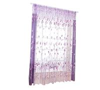 PRETYZOOM 100x200cm Tulip Flower Printed Voile Curtains Window Screen Beaded Drapes for Home Bathroom Bedroom